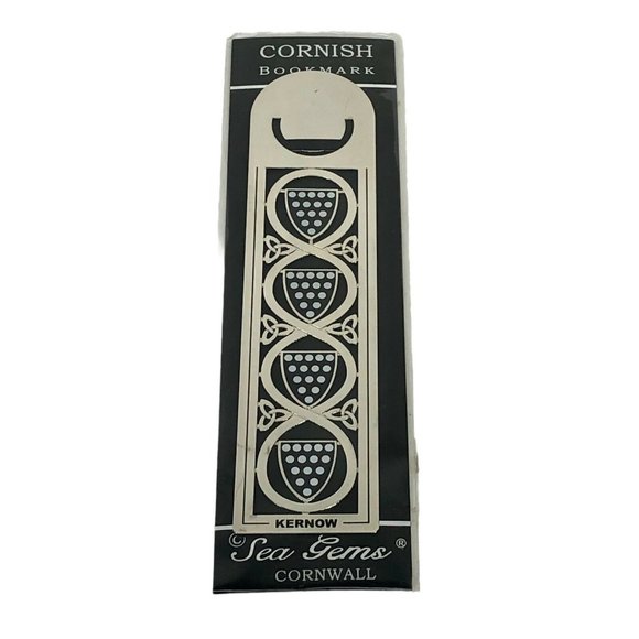 Cornish Cornwall Coat of Arms Metal Bookmark Sea Gems England Shiny Silver 5" - Picture 1 of 5